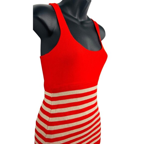 Bebe Red Cream Stripe Maxi Tank Dress Size Small S Bodycon Sleeveless Scoop EUC - Picture 4 of 9